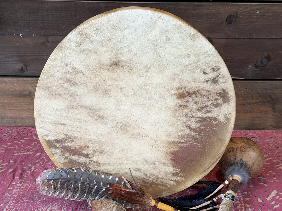 16" Buffalo Shamanic Drum Three Way Spiral
