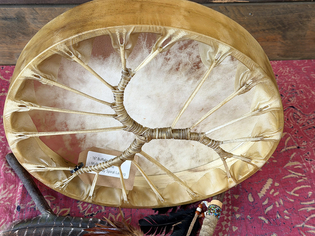 16" Buffalo Shamanic Drum Three Way Spiral
