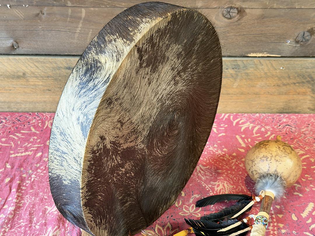 16" Buffalo Shamanic Drum Hybrid Spiral Cross