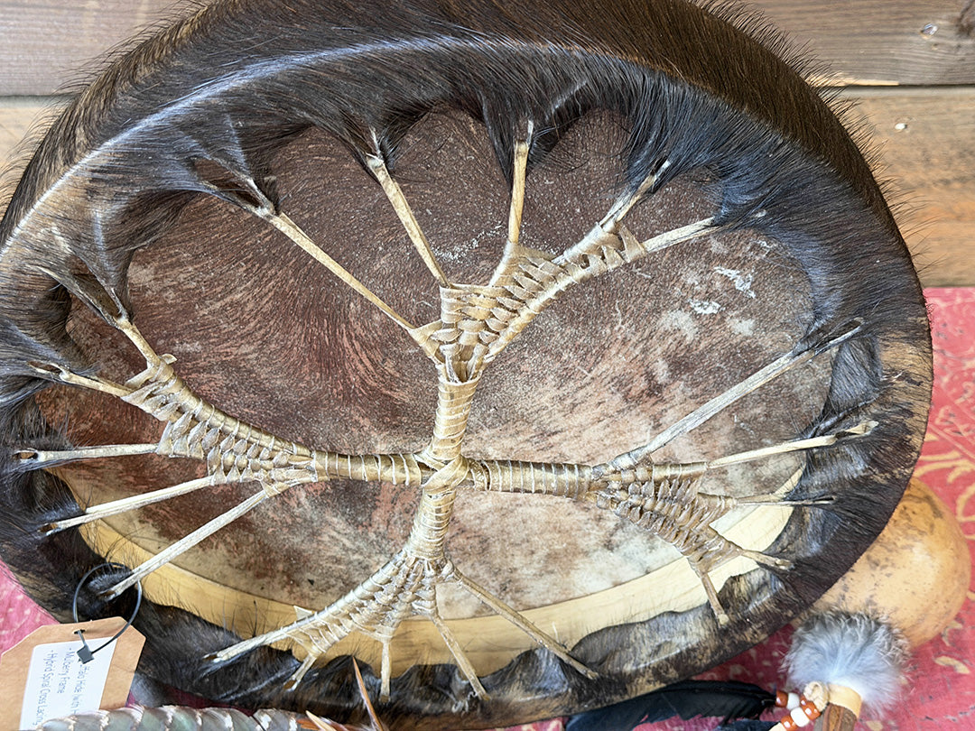 16" Buffalo Shamanic Drum Hybrid Spiral Cross
