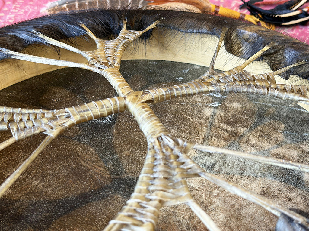 16" Buffalo Shamanic Drum Hybrid Spiral Cross