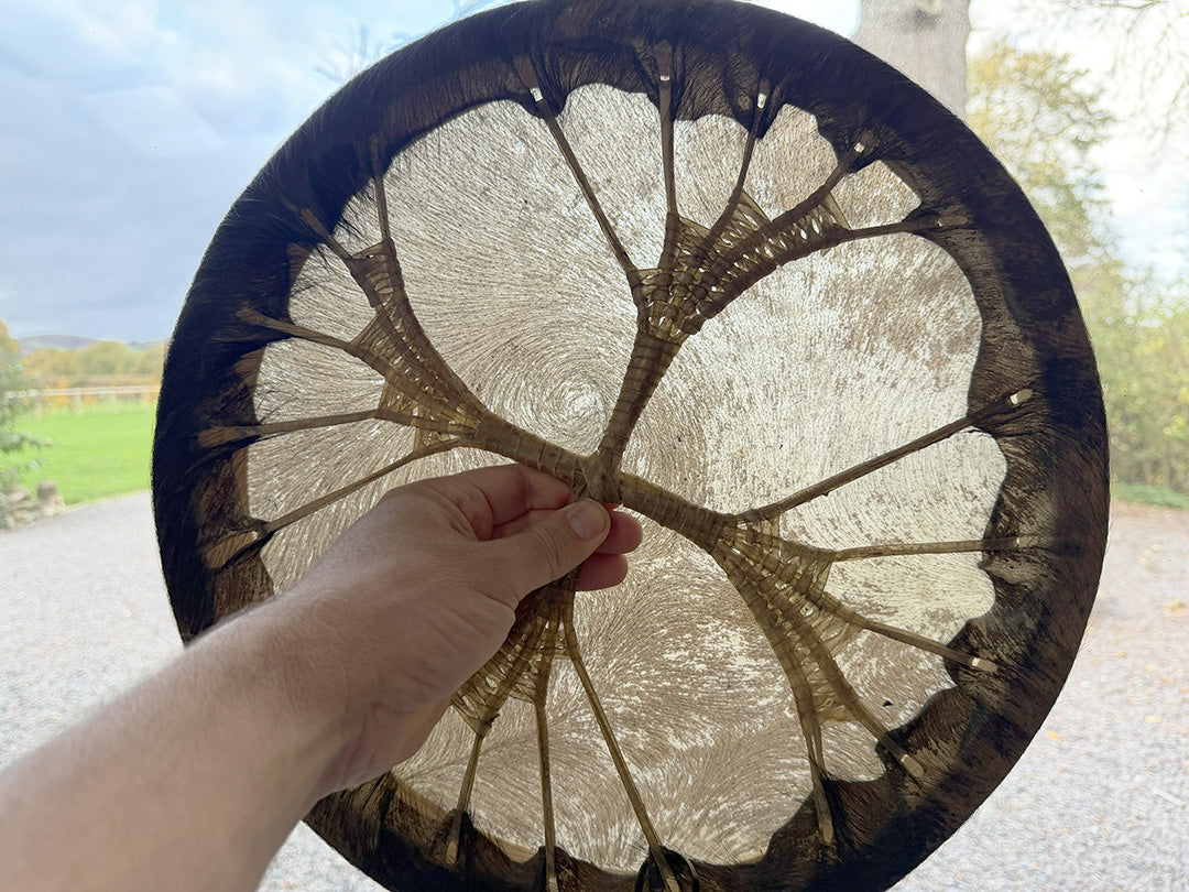 16" Buffalo Shamanic Drum Hybrid Spiral Cross