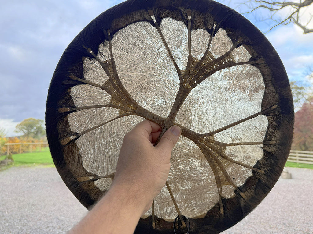 16" Buffalo Shamanic Drum Hybrid Spiral Cross