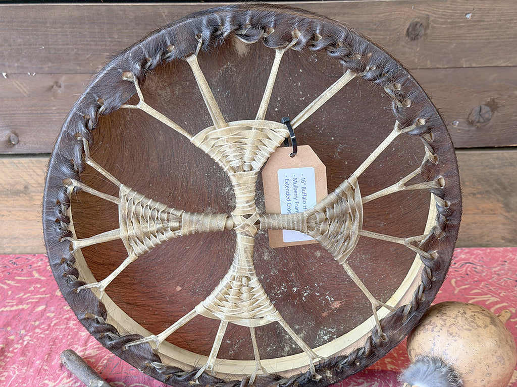 16" Buffalo Shamanic Drum Extended Cross