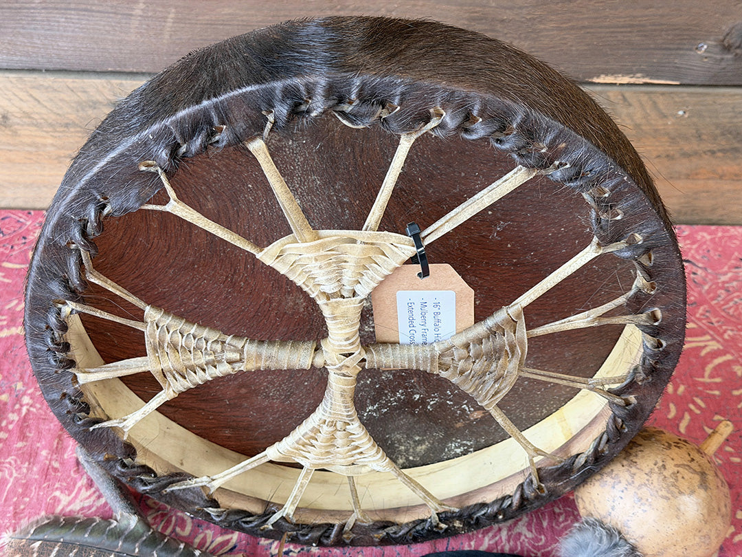 16" Buffalo Shamanic Drum Extended Cross