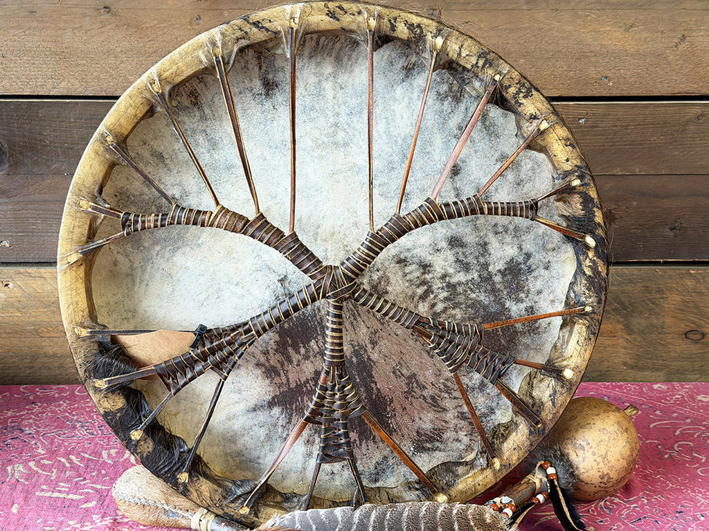 20" Buffalo Shamanic Drum Five Way Cross
