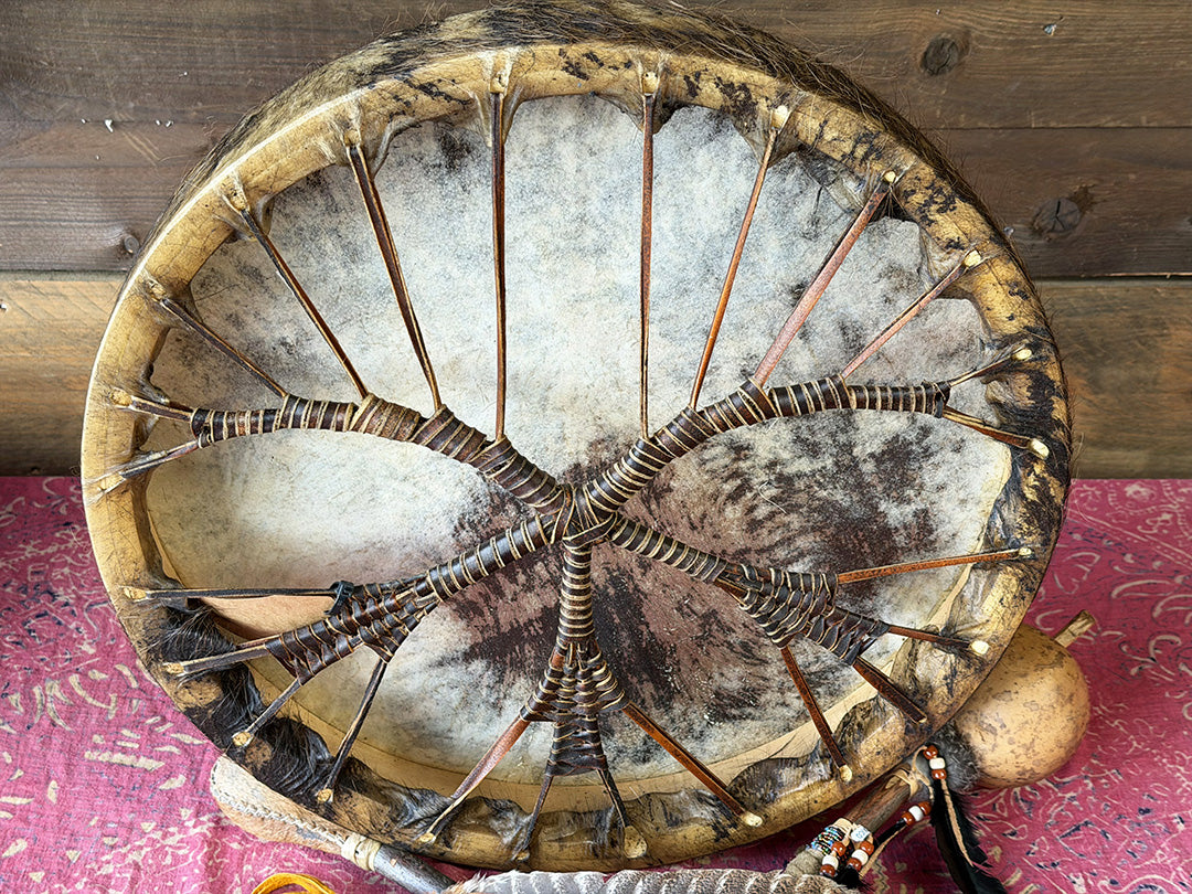 20" Buffalo Shamanic Drum Five Way Cross