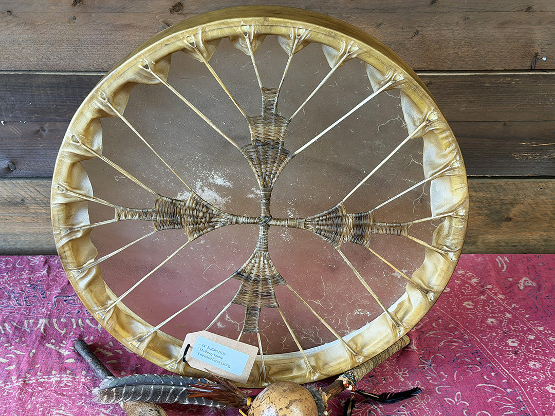 24" Buffalo Shamanic Drum Extended Cross