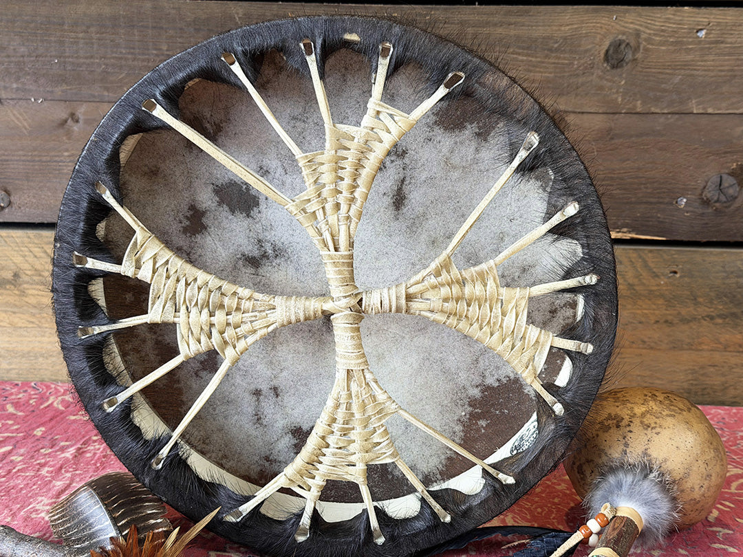 14" Buffalo Shamanic Drum Spiral Spread Lace