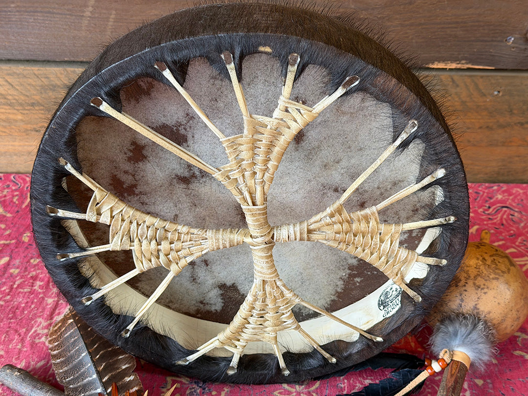 14" Buffalo Shamanic Drum Spiral Spread Lace