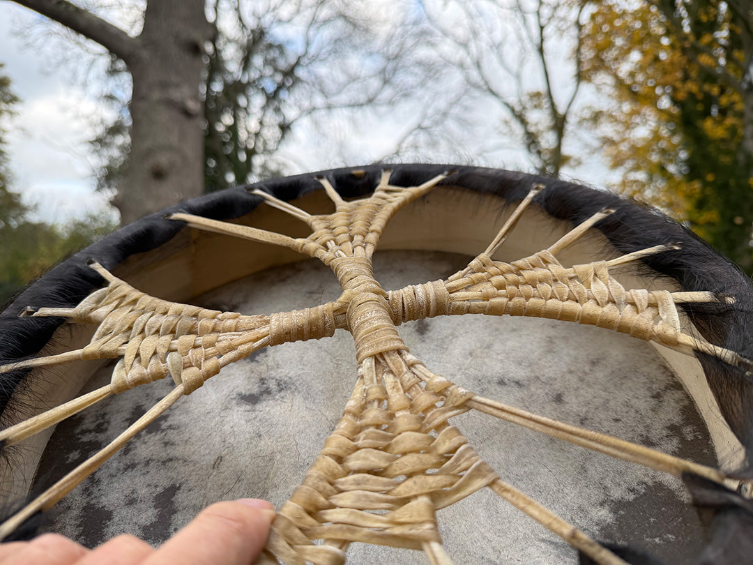 14" Buffalo Shamanic Drum Spiral Spread Lace