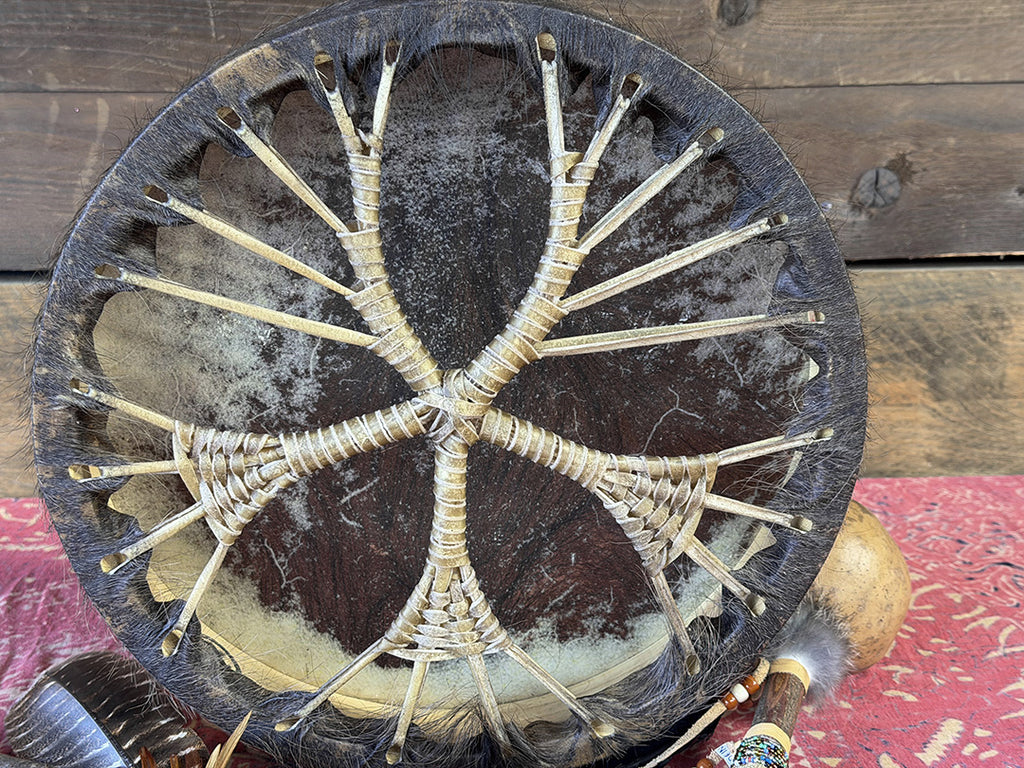 14" Buffalo Shamanic Drum Ankh Lace