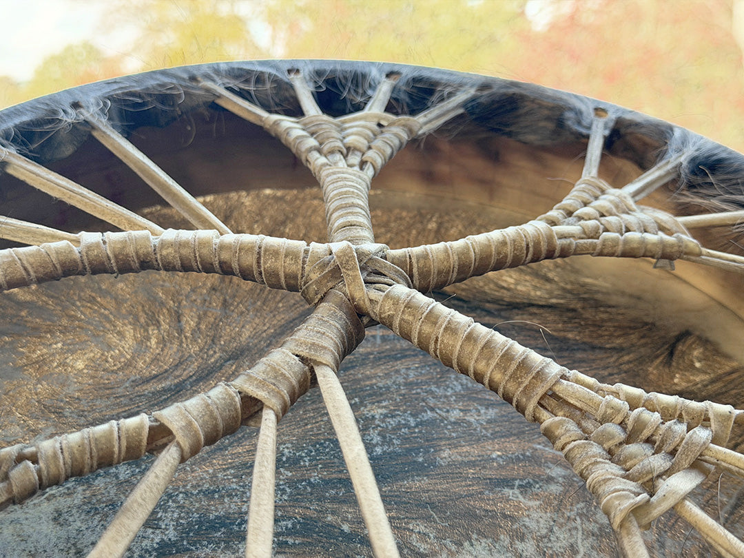 14" Buffalo Shamanic Drum Ankh Lace