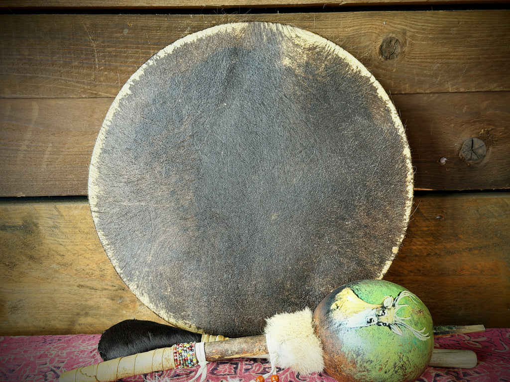 14" Buffalo Shamanic Drum with Ankh Lace