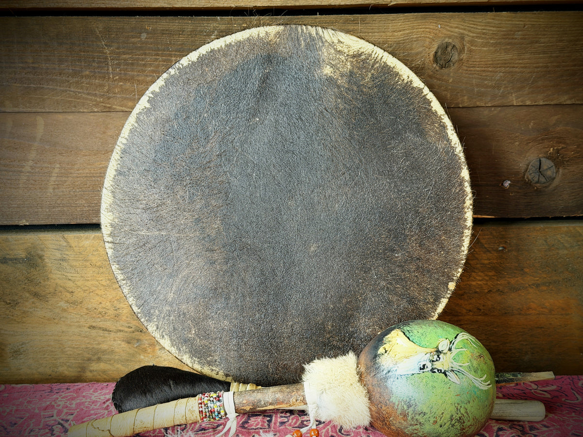 14" Buffalo Shamanic Drum with Ankh Lace