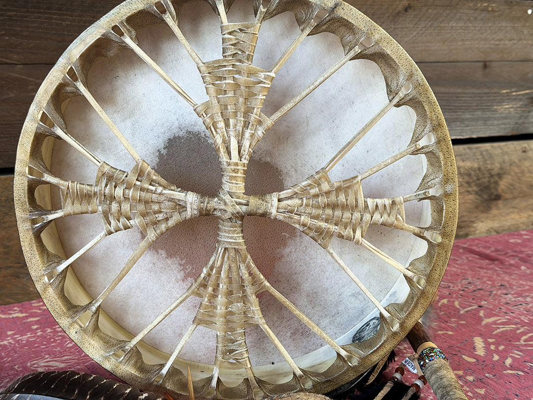 14" Buffalo Shamanic Drum Four Palm Lace