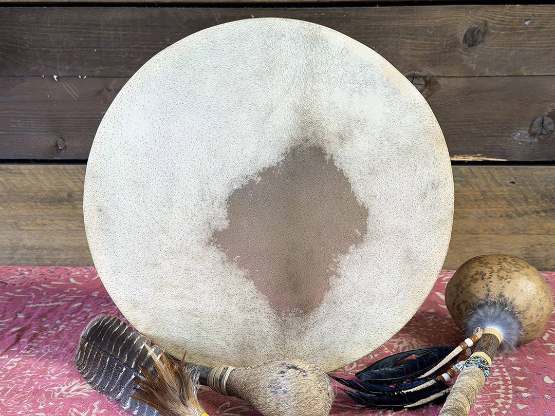 14" Buffalo Shamanic Drum Four Palm Lace