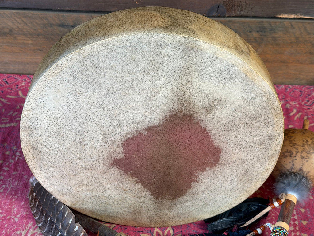 14" Buffalo Shamanic Drum Four Palm Lace