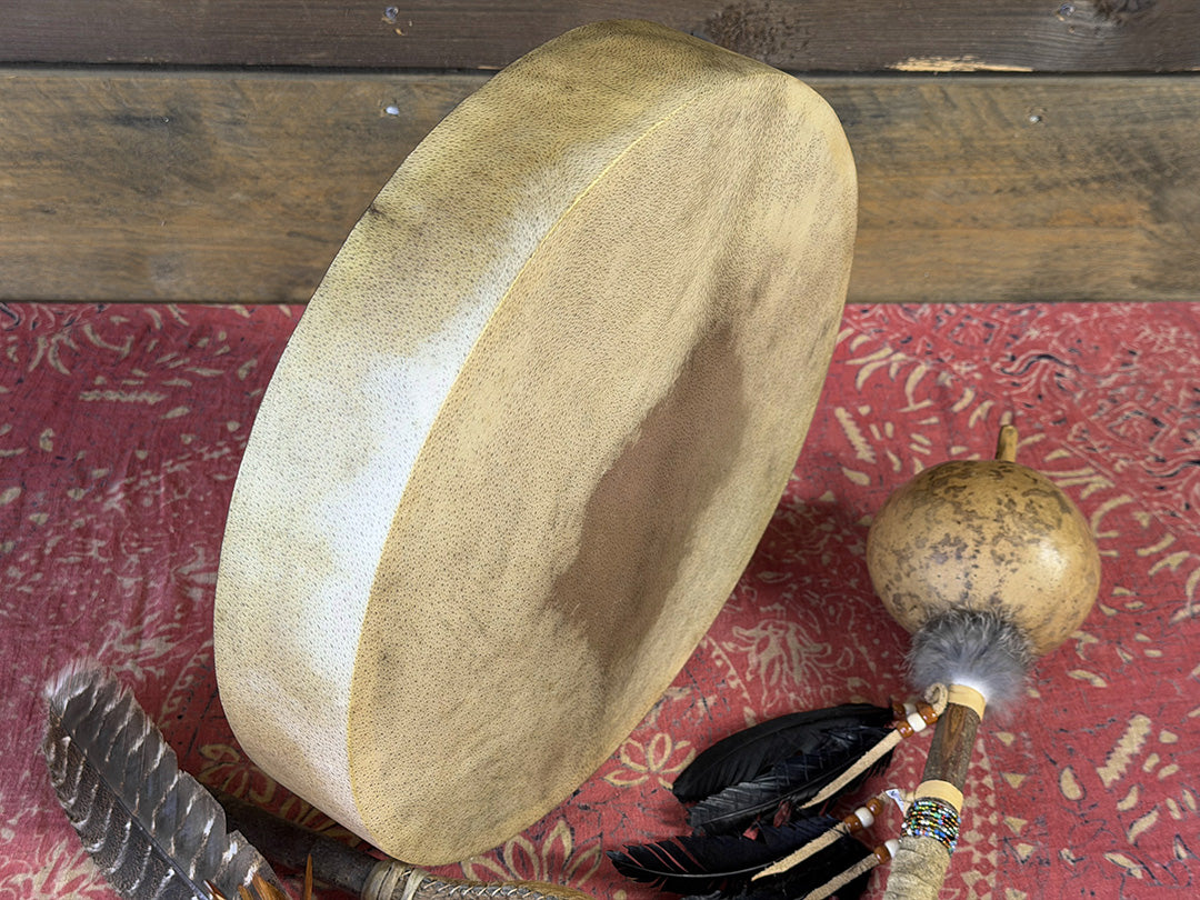 14" Buffalo Shamanic Drum Four Palm Lace