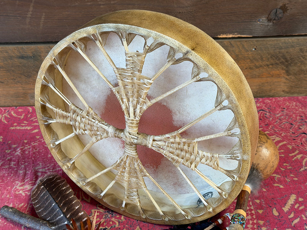 14" Buffalo Shamanic Drum Four Palm Lace