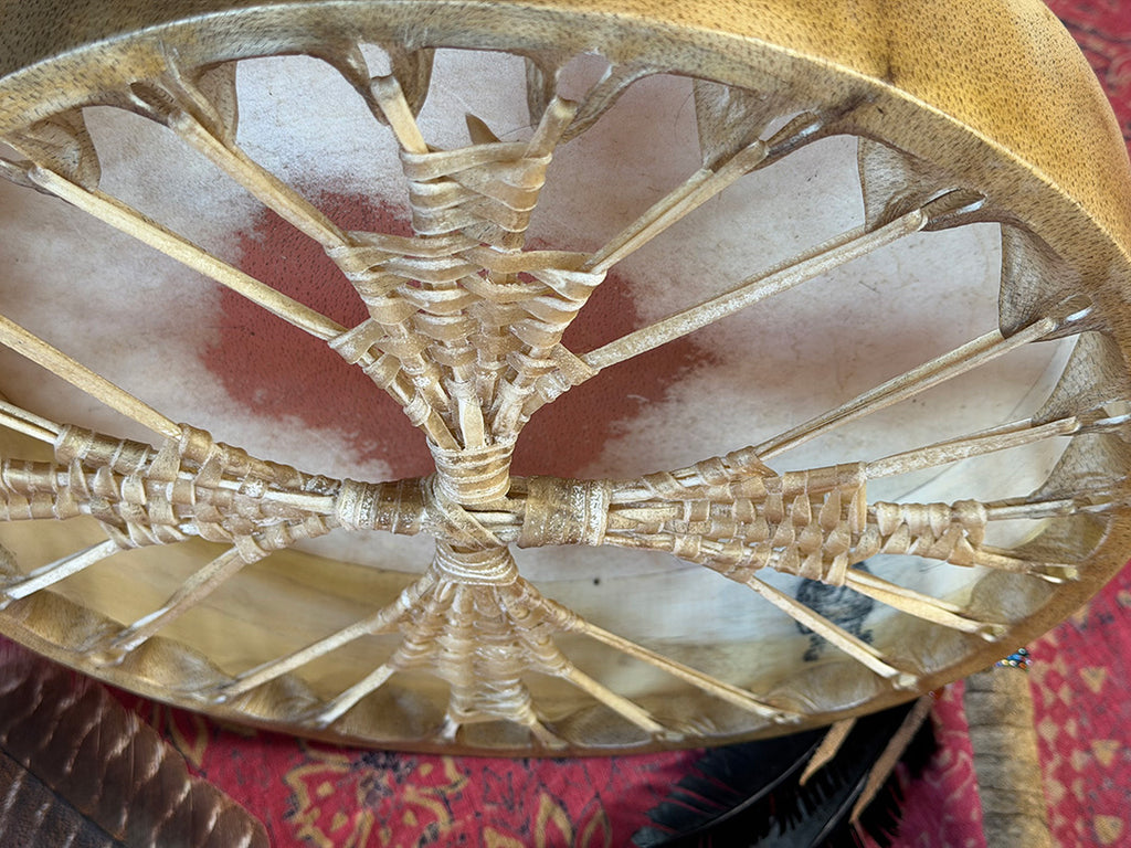 14" Buffalo Shamanic Drum Four Palm Lace