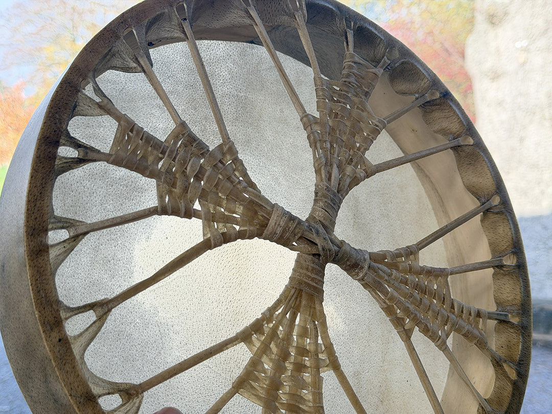 14" Buffalo Shamanic Drum Four Palm Lace