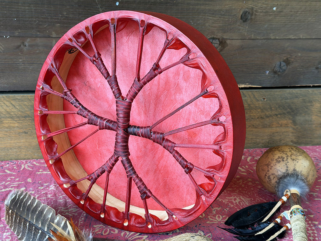 14" Buffalo Shamanic Drum Two Way Spiral Lace