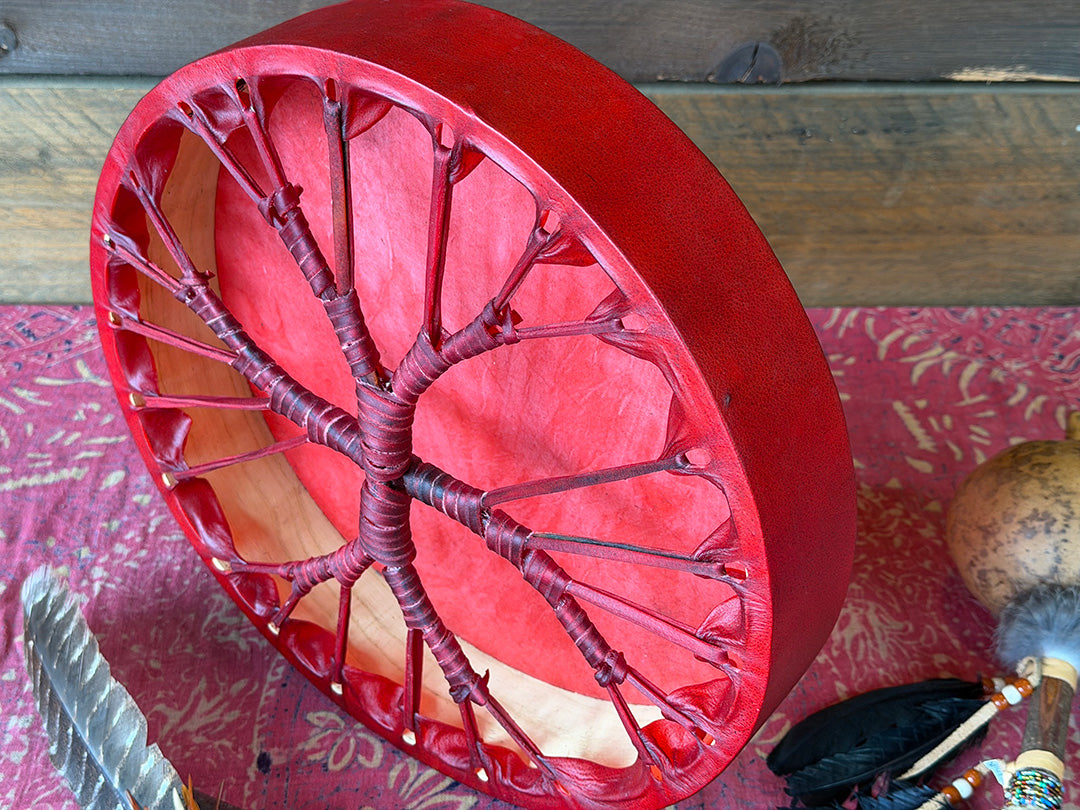 14" Buffalo Shamanic Drum Two Way Spiral Lace