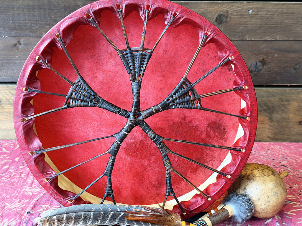 16" Buffalo Shamanic Drum Ankh Lace