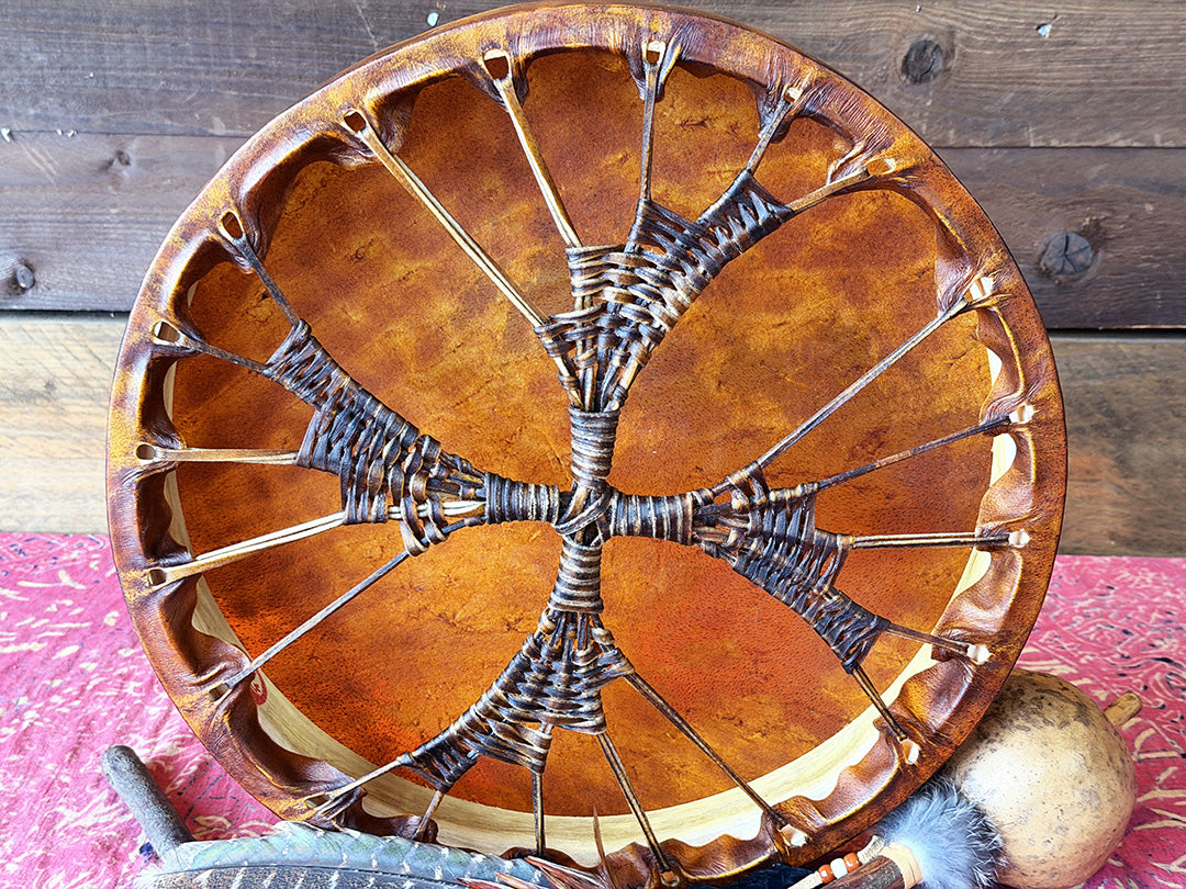 16" Buffalo Shamanic Drum Spiral Spread Lace