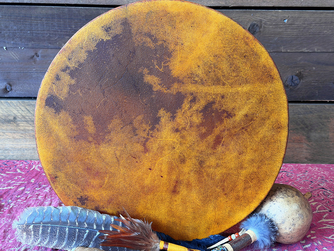 16" Buffalo Shamanic Drum Spiral Spread Lace