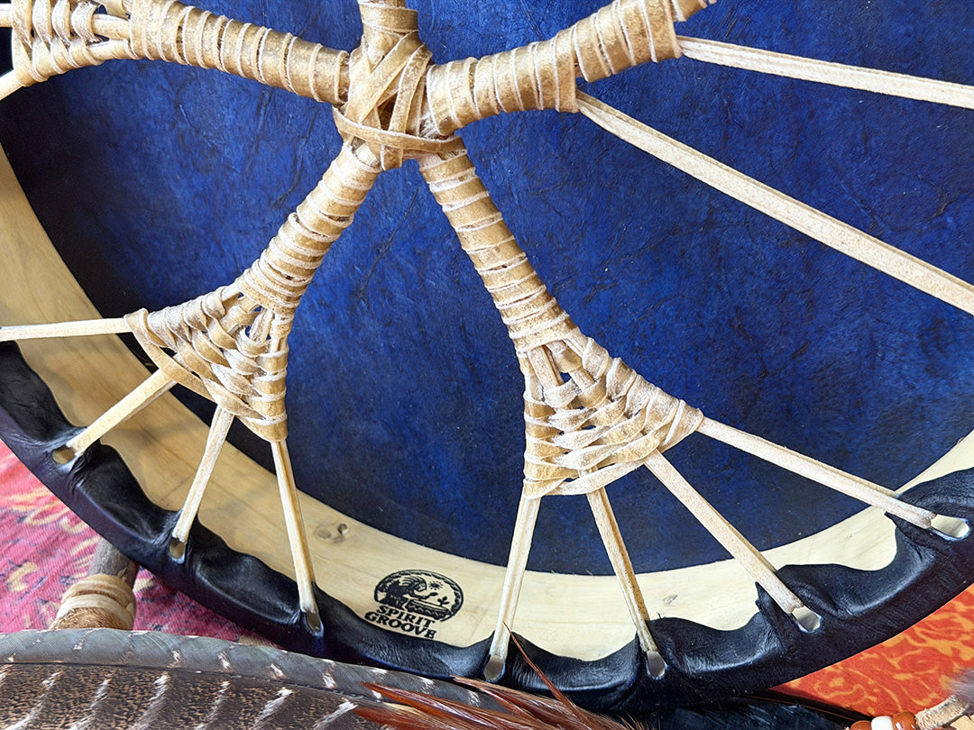 16" Buffalo Shamanic Drum Ankh Lace