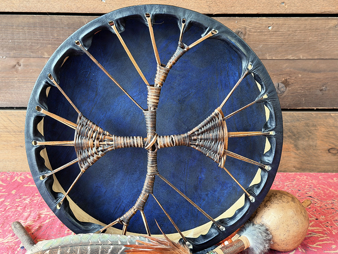 16" Buffalo Shamanic Drum Hybrid Spiral Cross