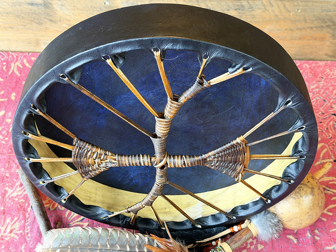 16" Buffalo Shamanic Drum Hybrid Spiral Cross