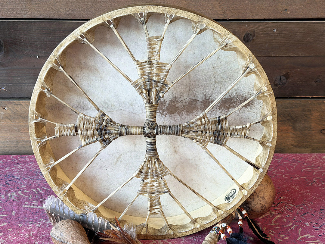 18" Buffalo Shamanic Drum Four Palm Lace