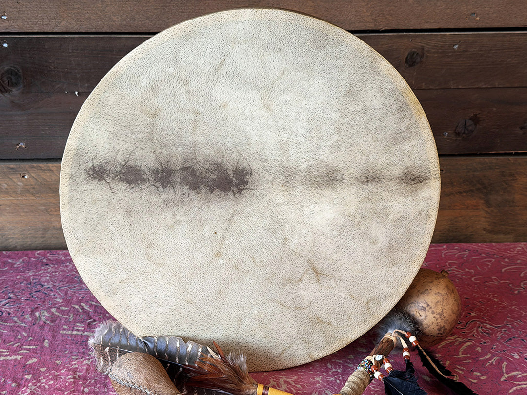 18" Buffalo Shamanic Drum Four Palm Lace