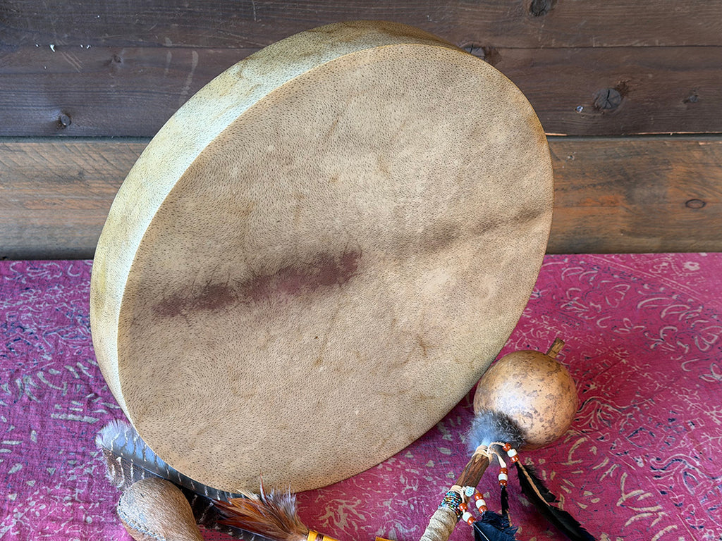 18" Buffalo Shamanic Drum Four Palm Lace