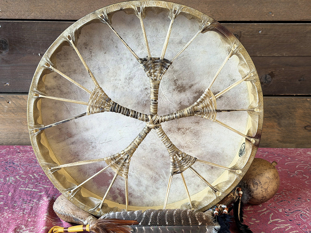 18" Buffalo Shamanic Drum Five Way Cross