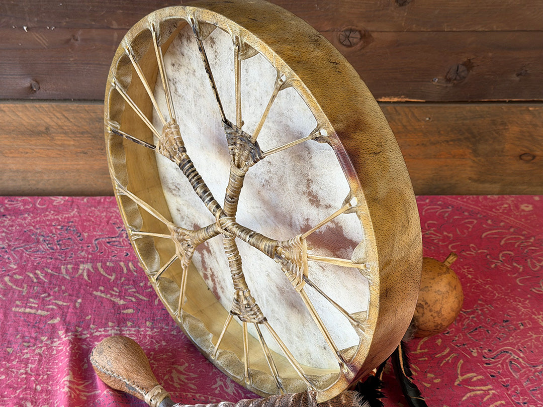 18" Buffalo Shamanic Drum Five Way Cross