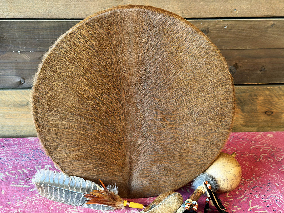 18" Cow Shamanic Drum Ankh Lace