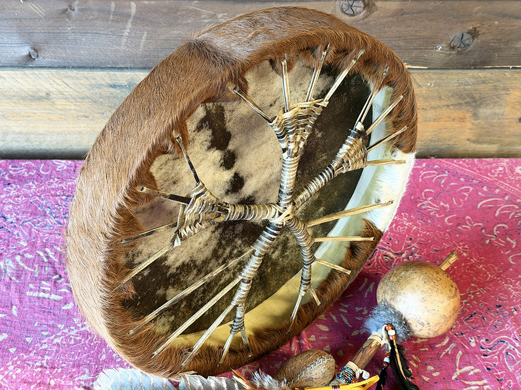 18" Cow Shamanic Drum Ankh Lace