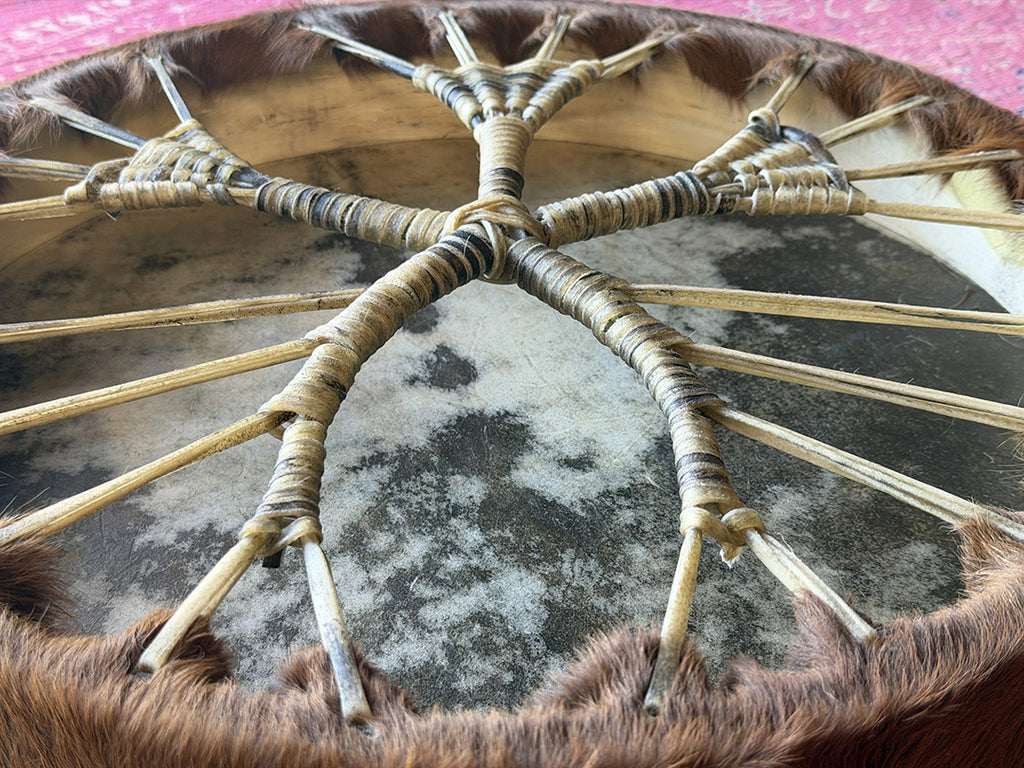 18" Cow Shamanic Drum Ankh Lace