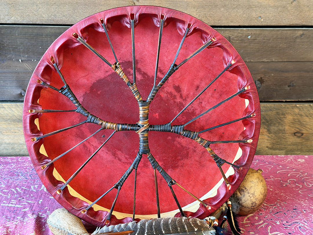 18" Buffalo Shamanic Drum Two Way Spiral Lace