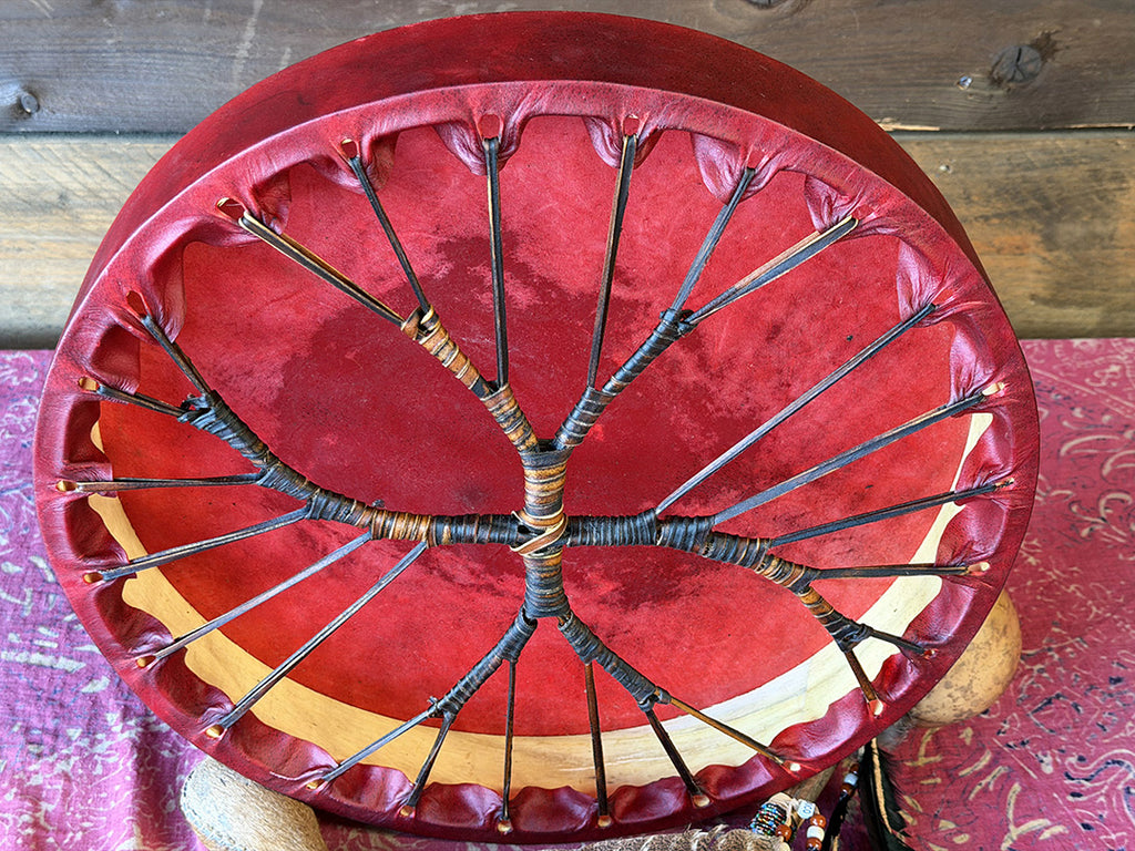 18" Buffalo Shamanic Drum Two Way Spiral Lace