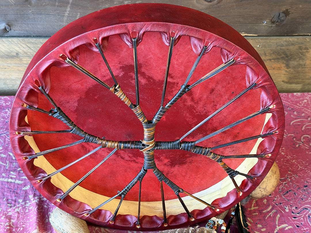 18" Buffalo Shamanic Drum Two Way Spiral Lace