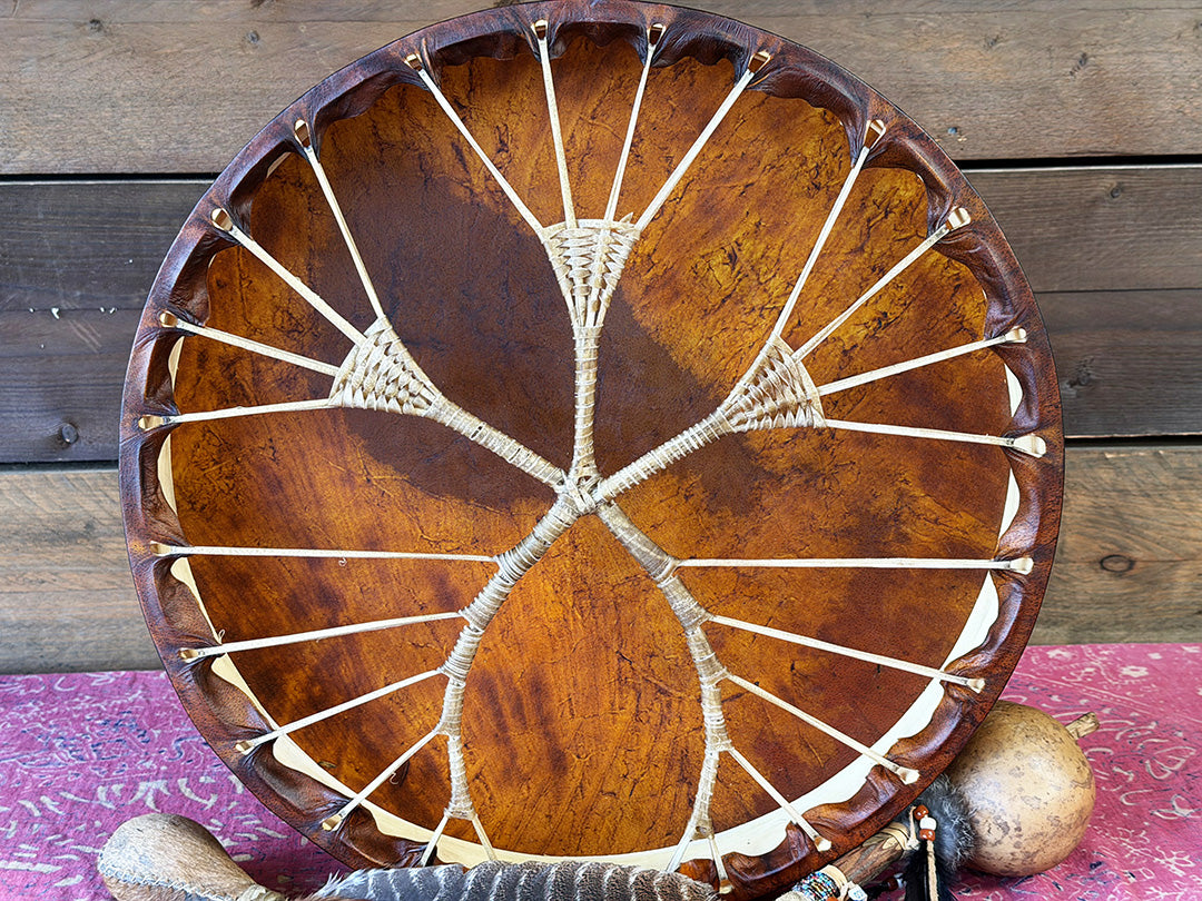 20" Buffalo Shamanic Drum Ankh Lace