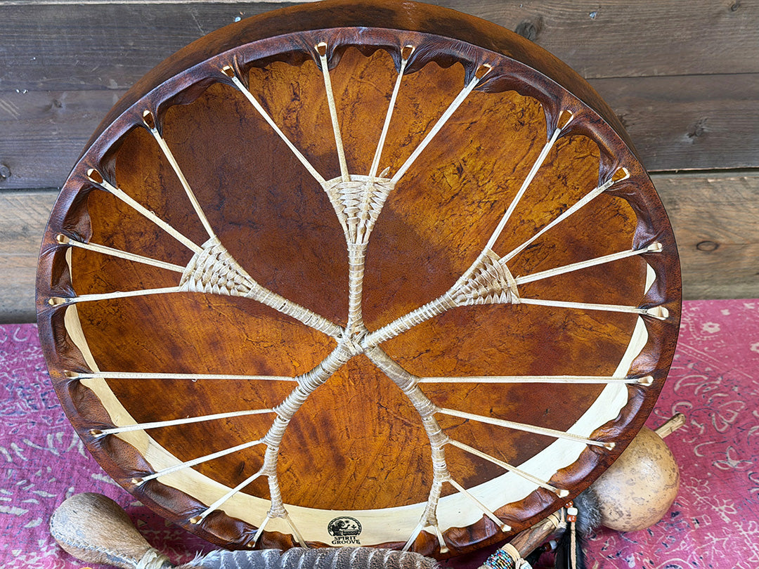 20" Buffalo Shamanic Drum Ankh Lace