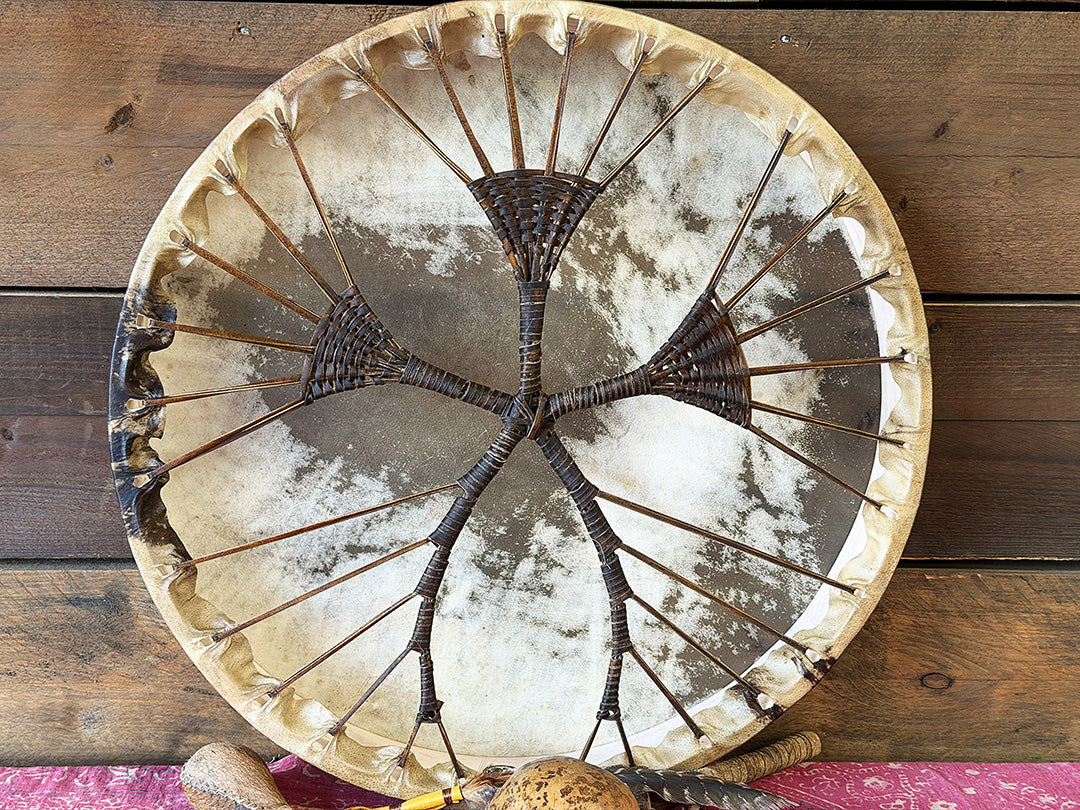 24" Buffalo Shamanic Drum Ankh Lace