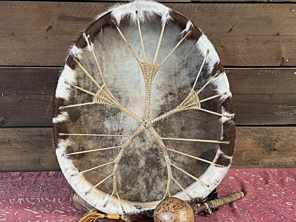 24" Oval Cow Shamanic Drum Ankh Lace