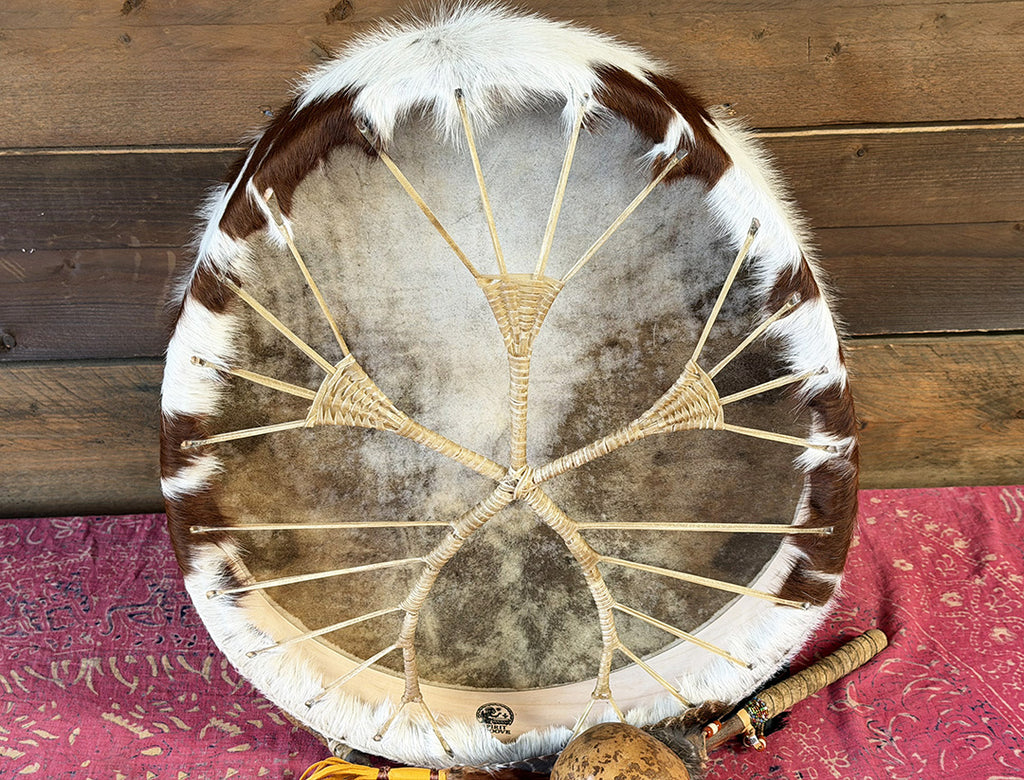24" Oval Cow Shamanic Drum Ankh Lace